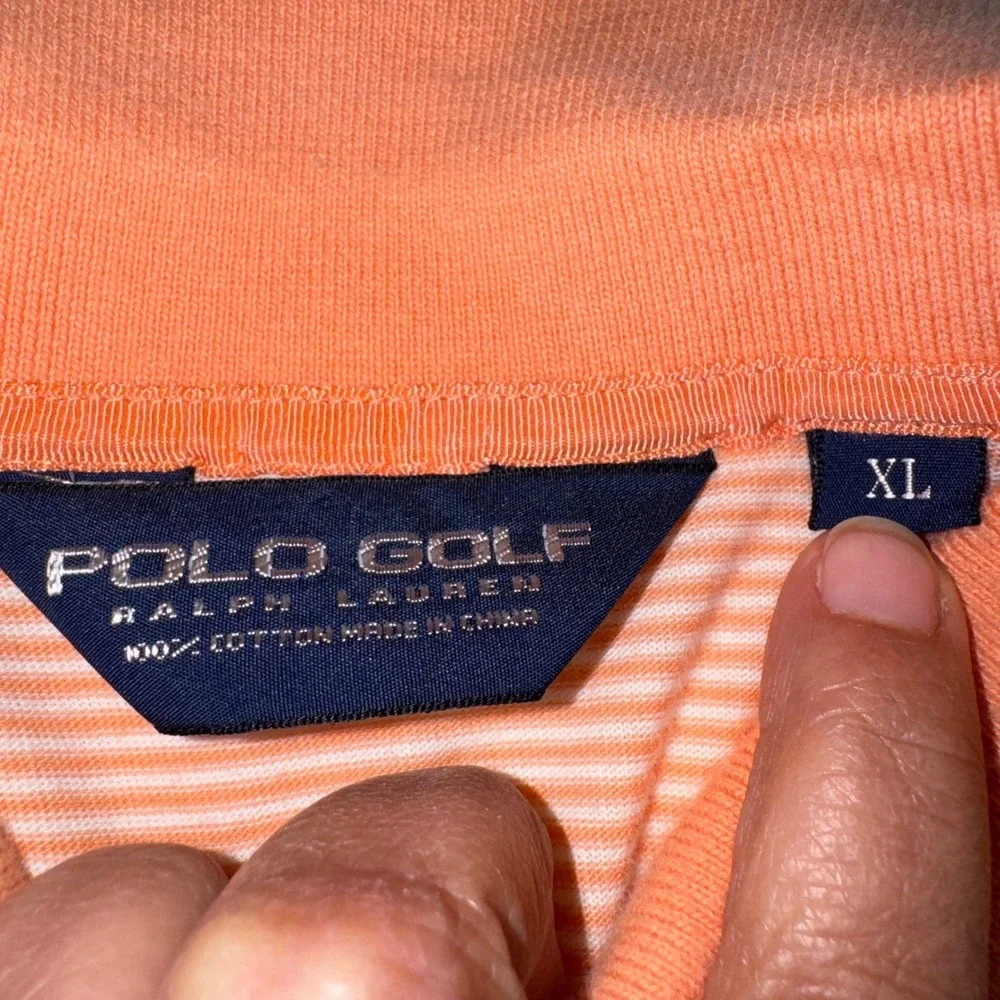 Polo Golf Ralph‎ Lauren Mens XL Orange White Striped Jim Hudson Lexus Polo Shirt